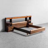 Letto matrimoniale legno tessuto anni ’70 vintage modernariato