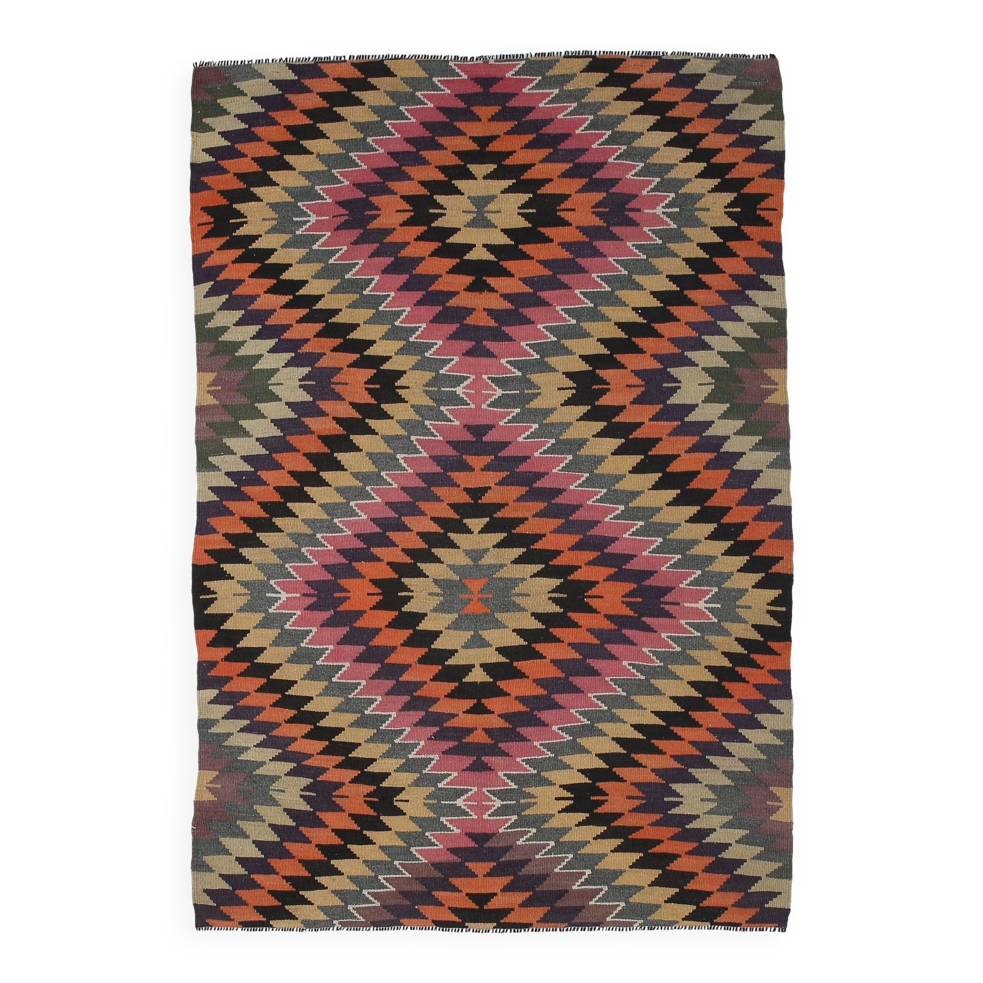 Multicolor Geometric Vintage Kilim Rug, 166x247Cm