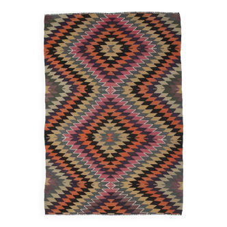 Multicolor Geometric Vintage Kilim Rug, 166x247Cm