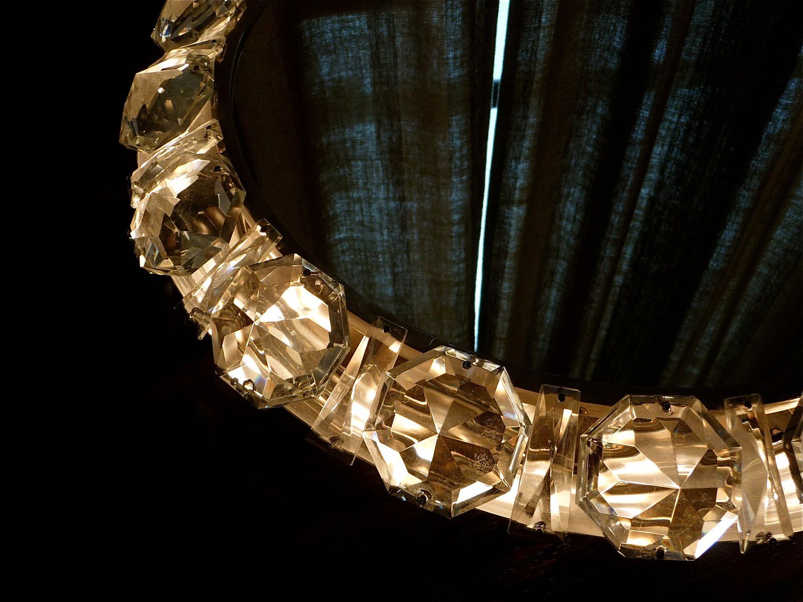 Illuminated round crystal glass mirror from Palwa, West-Germany 1950s