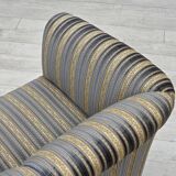 1960s, Danish 3-seater sofa, blue/beige furniture velour, beech wood legs.