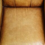 Unique children’s armchair made of cowhide leather in Art Deco style, featuring a light cognac color