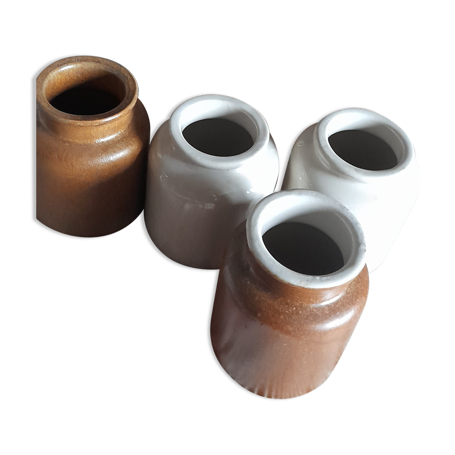 4 old stoneware mustard pots, lab Lagny, vintage France circa 1950/1960