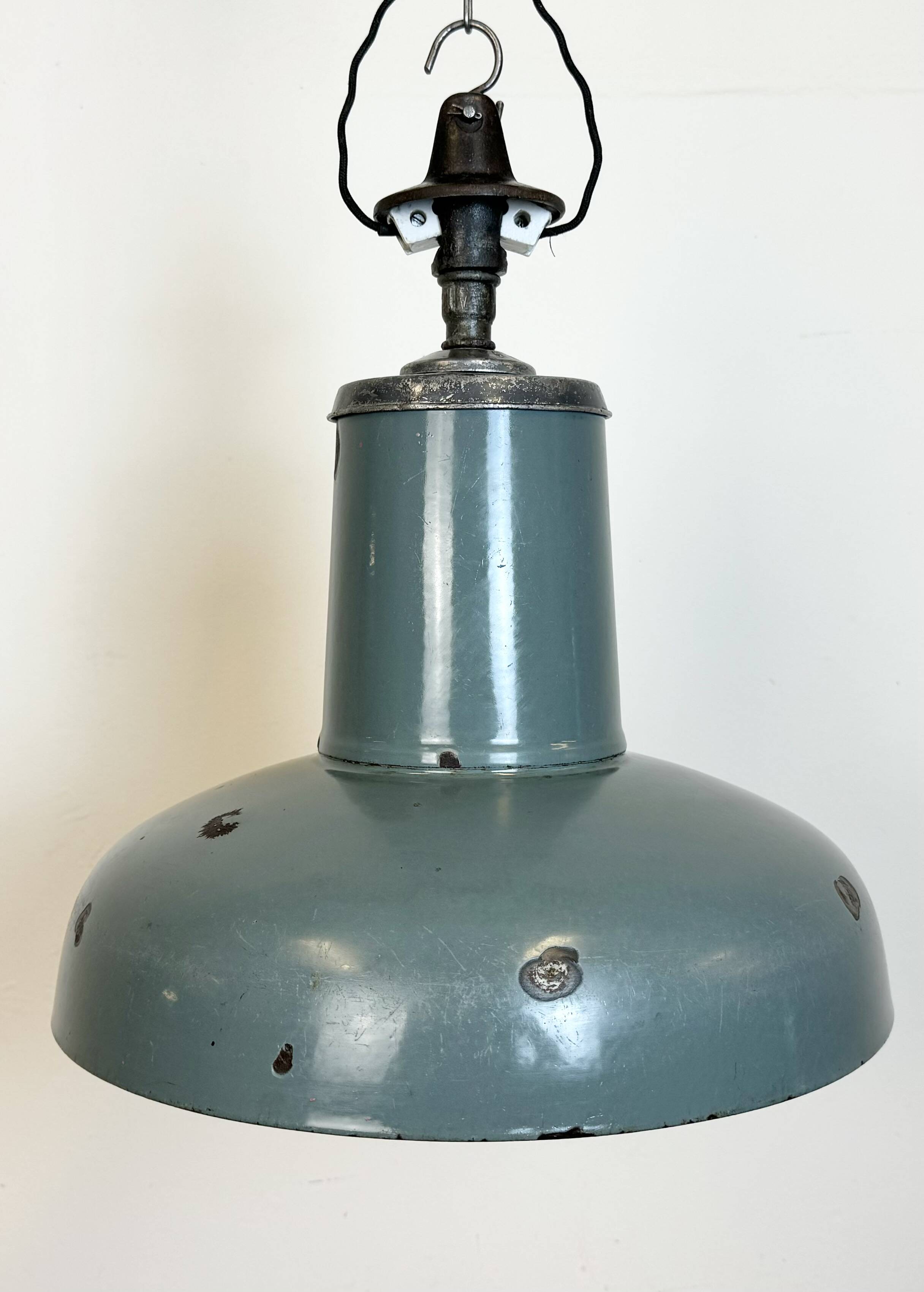 Industrial Grey Enamel Pendant Lamp from Siemens, 1930s