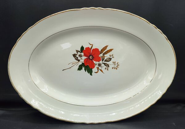 Lot de 8 assiettes + 1 plat ovale vintage Moulin des Loups Champêtre rouge