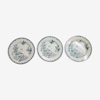 Suite of 3 dishes earthenware of decoration of bird