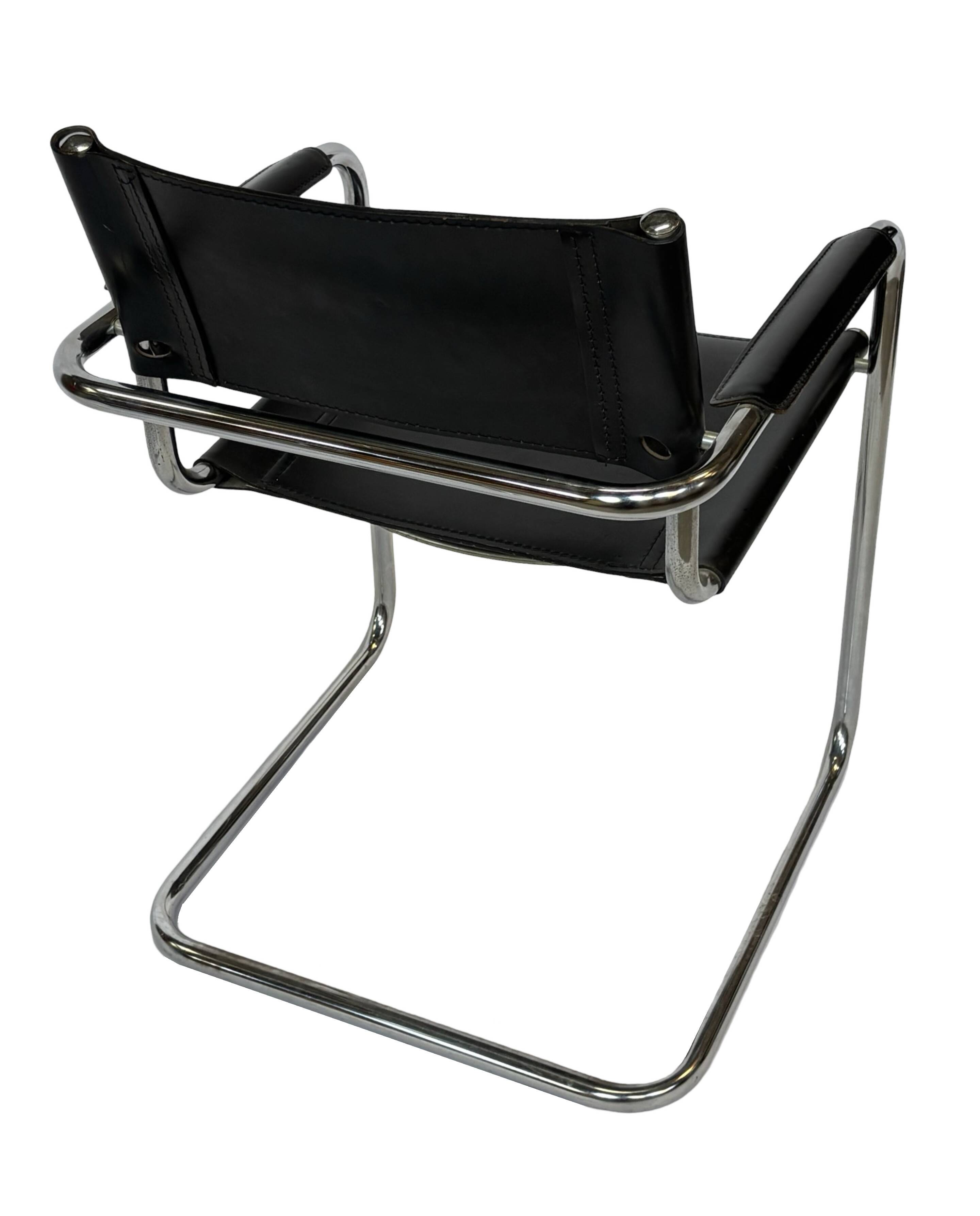 Vintage set of 4 tubular leather chairs style MG5 Grassi