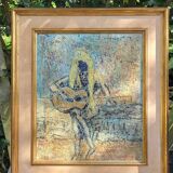 Vintage canvas “The Guitarist” – framed textured painting
