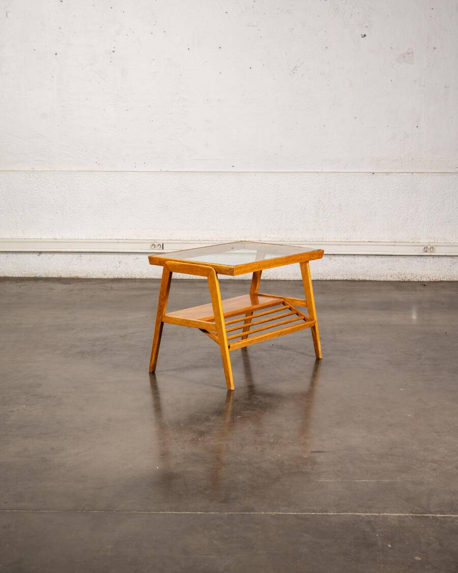 Glass and wood side table