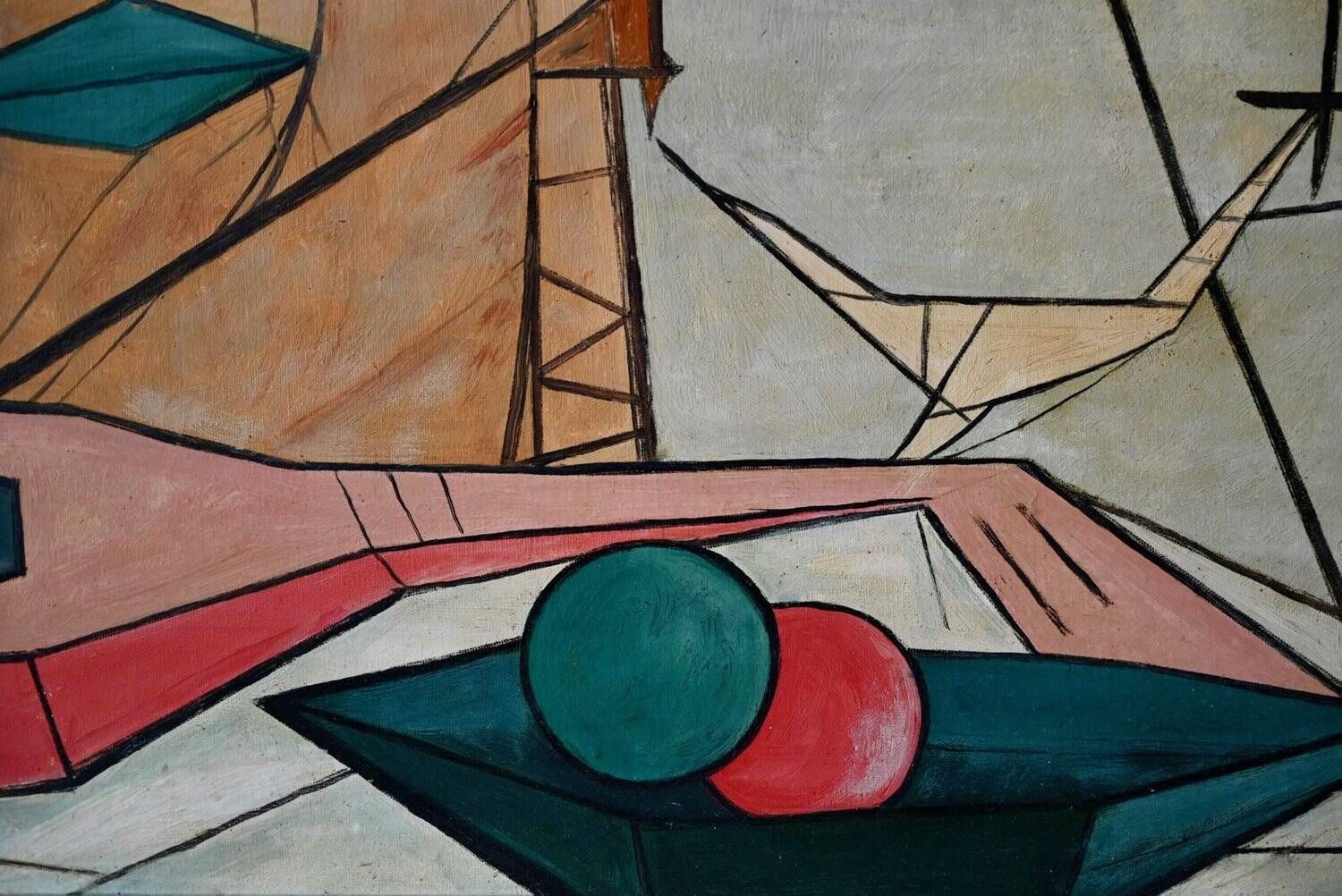 Oil painting on canvas Cubist Still Life 1950s Huberger