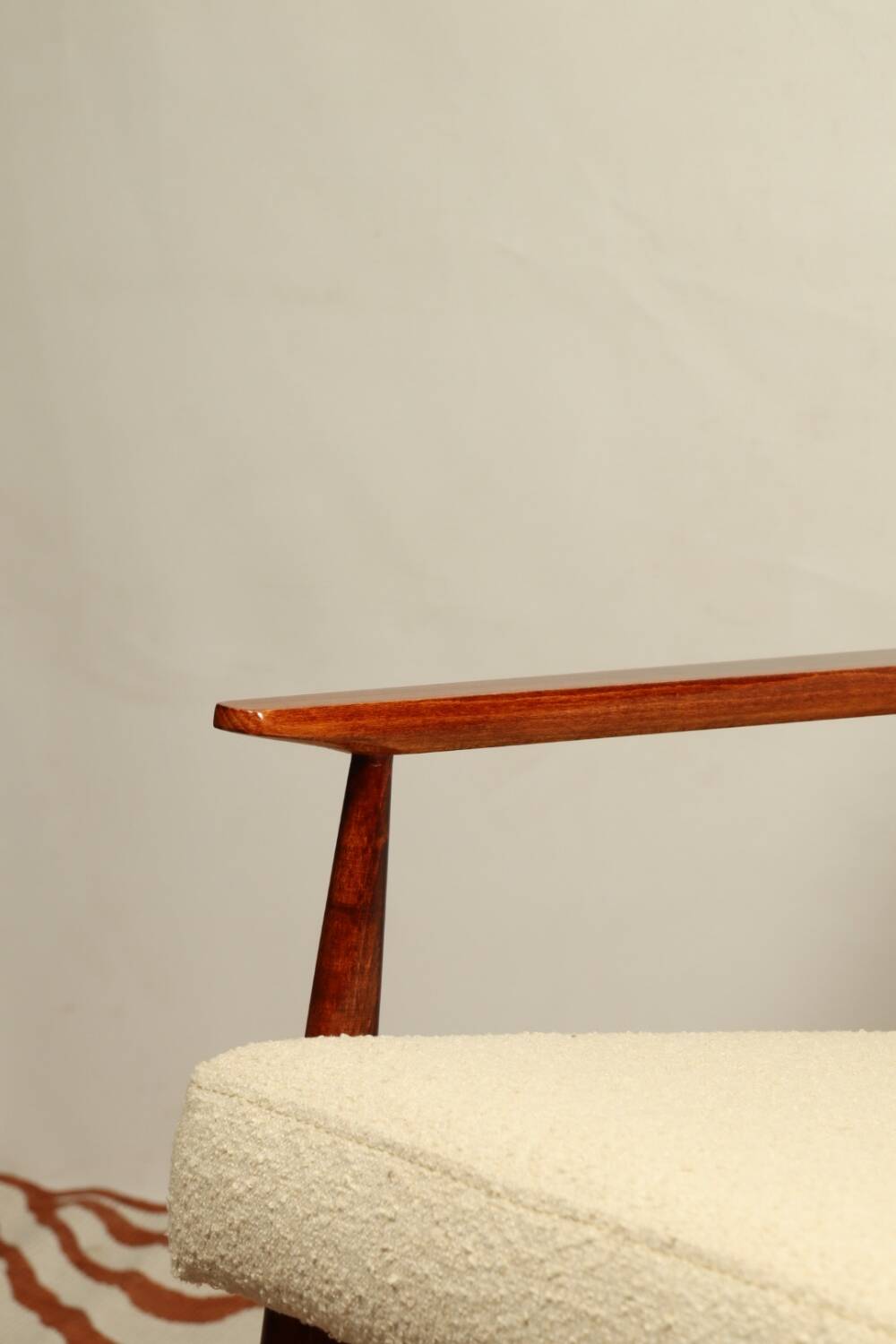 Scandinavian armchair and foot rest beige boucle design by H.lis