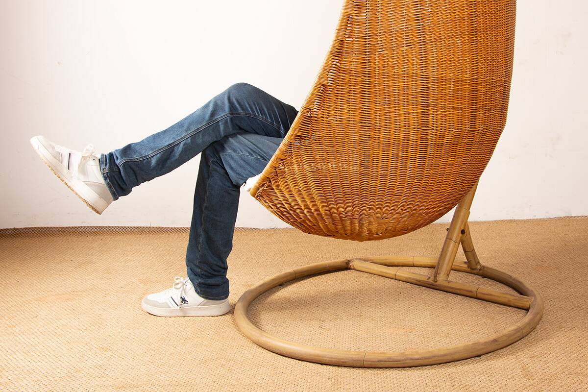 Danish armchair in woven rattan, with its metal stand, Nana Ditzel.