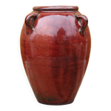 Vase grès vernissé rouge sang de boeuf, vase signé, pot à fleurs vintage, vase à anses, collection