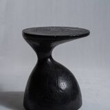 Solid wood (monoxyl) side table, organic shape, black color