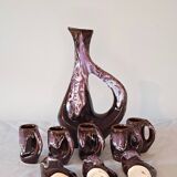 Vintage liqueur set - brown & purple glazed ceramic - 1970s