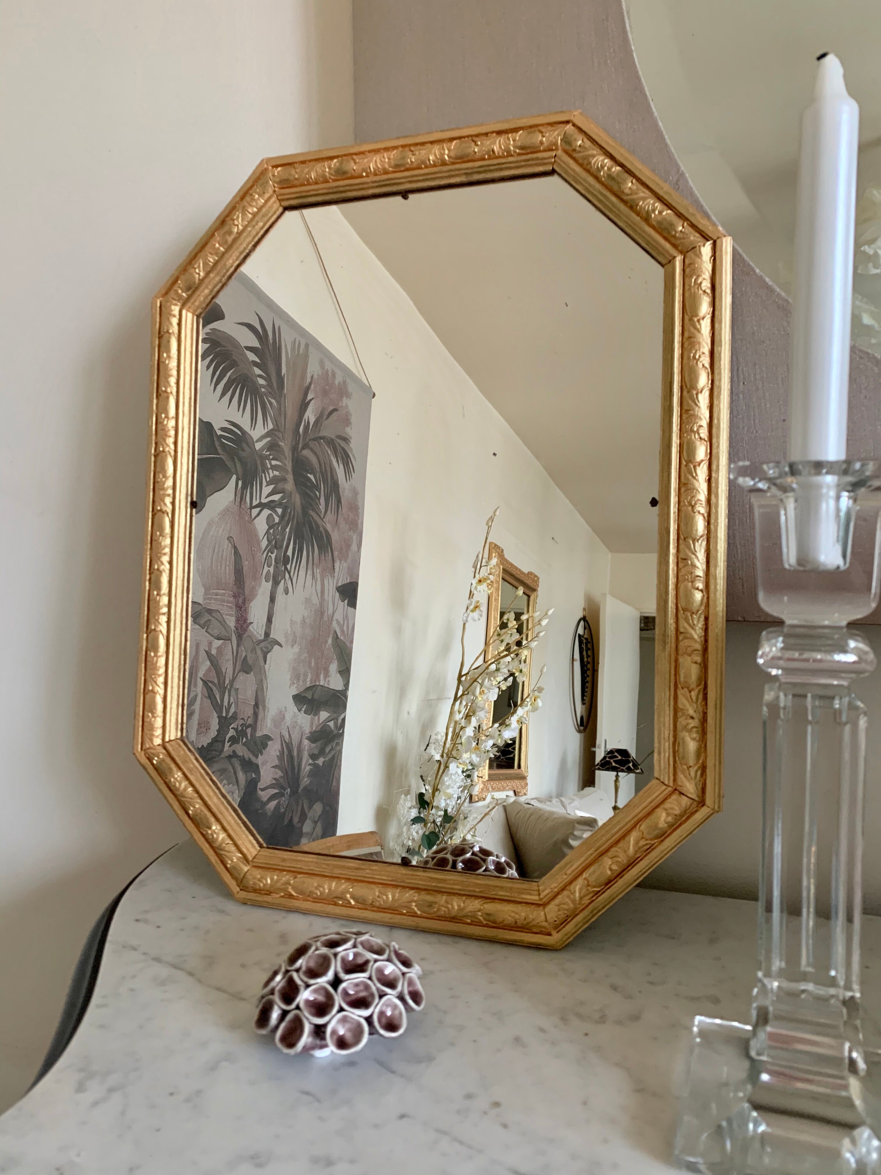 Golden octagonal mirror Art Deco