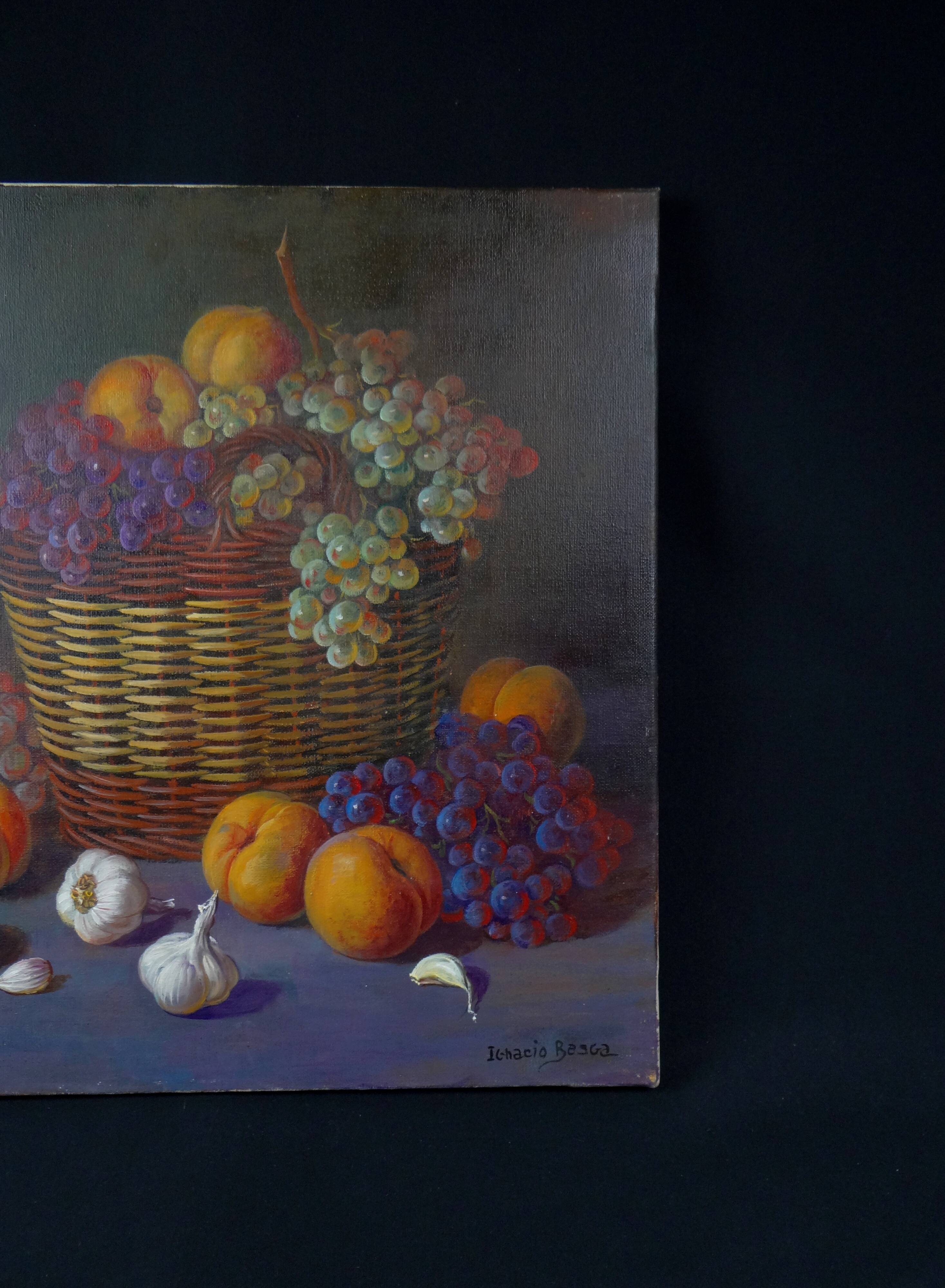 'Cestas de Frutas' (Basket of fruit) Oil on canvas signed Ignacio Besga