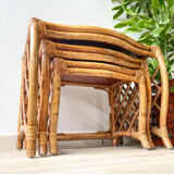 Vintage trundle tables in bamboo and rattan
