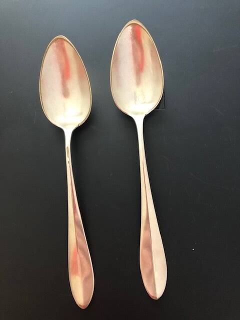 2 large silver-plated metal spoons (19th century)