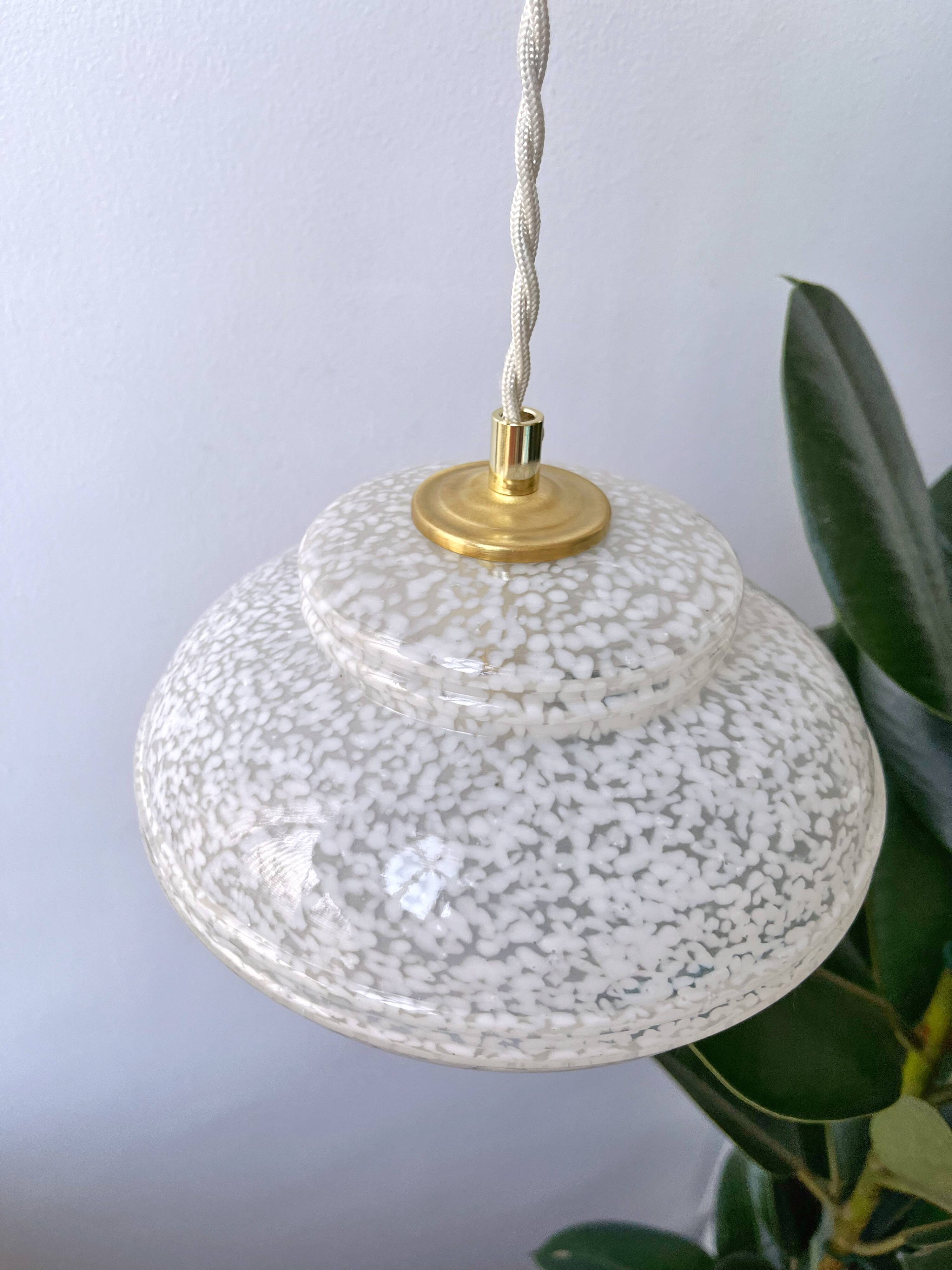 White Clichy glass pendant light with dome - 1930s - 6 copies available