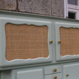 Renovated vintage Mado sideboard – Celadon green & natural cane