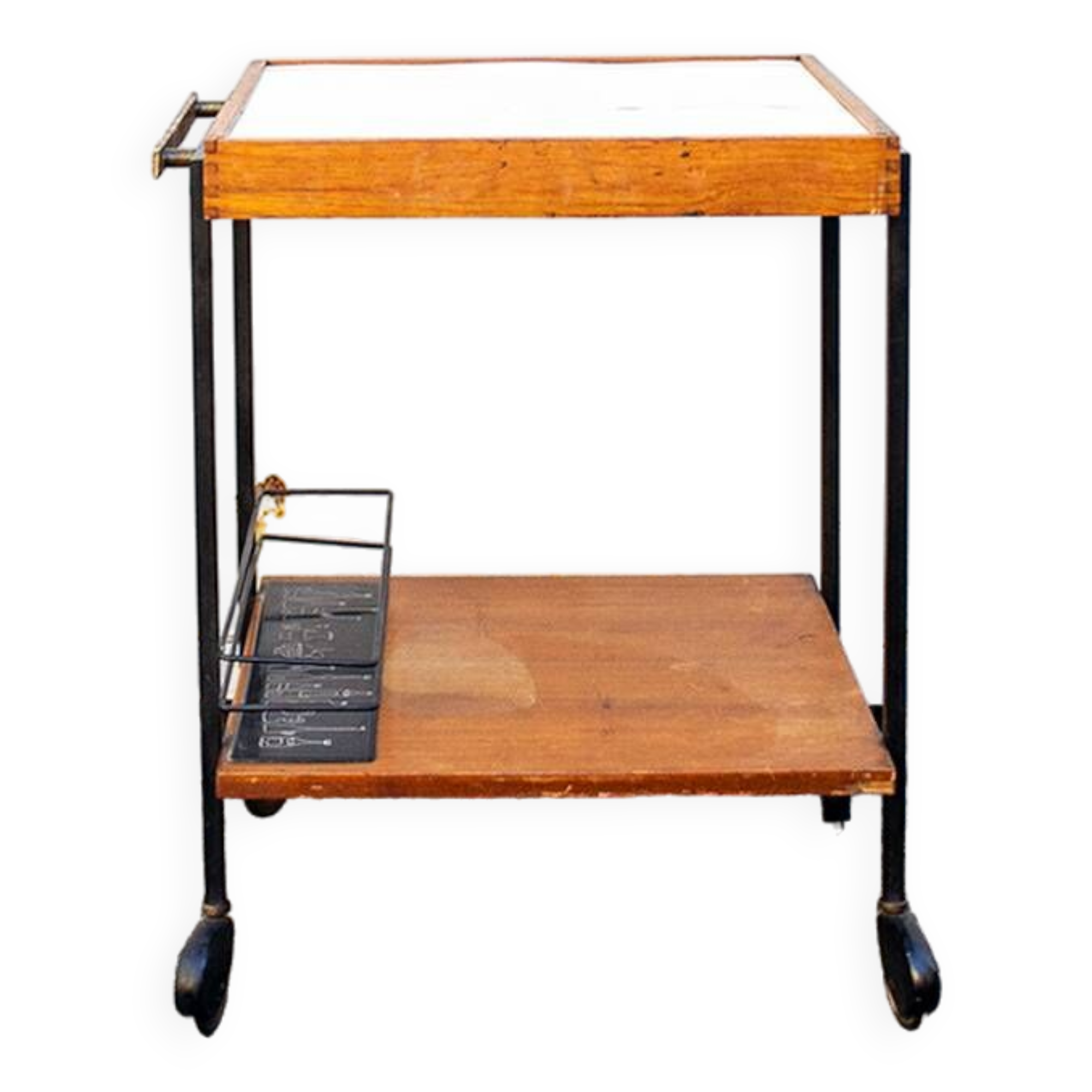 Carrello Bar in legno e metallo smaltato Italia anni '50