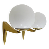 Pair of designer wall sconces in brass and opaline 1980s