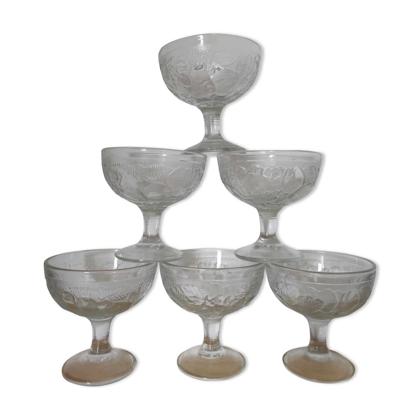 set of 6 thick glass ice cups decor vintage fruits