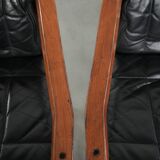 Black leather set of 4 Art Deco design dining chairs with armrests