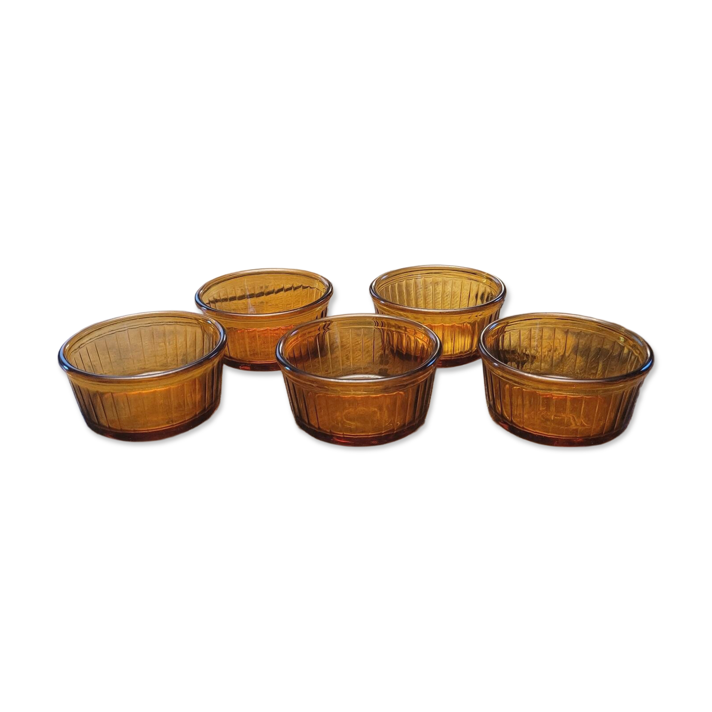 Set of 5 amber Duralex ramekins – France, 1970s