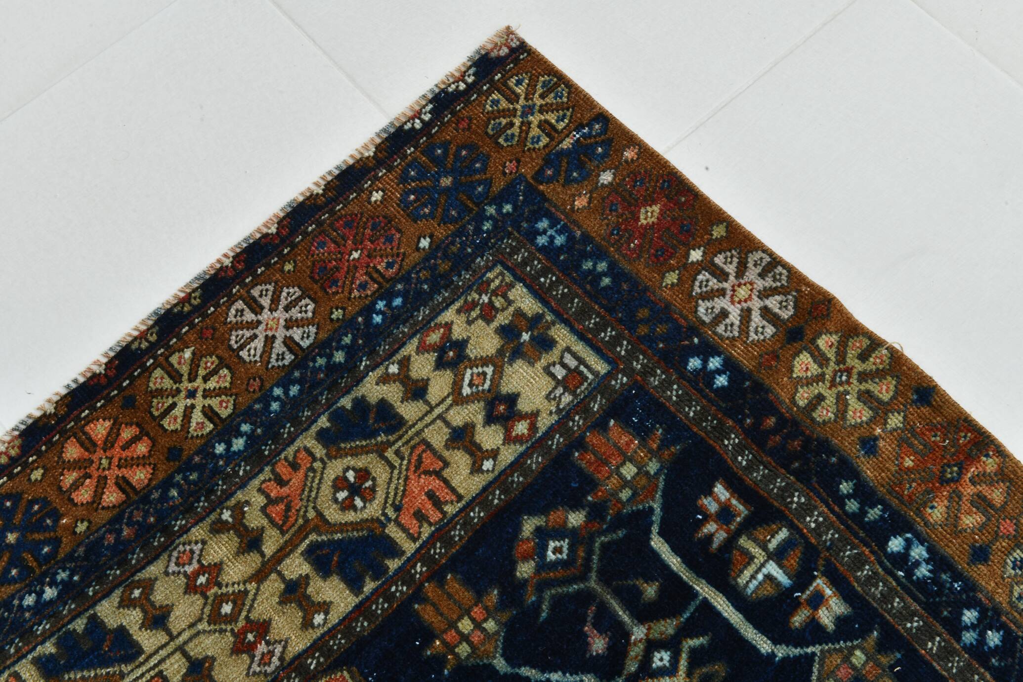 3x7 Red Navy Blue Geometric Persian Rug, 102x223Cm