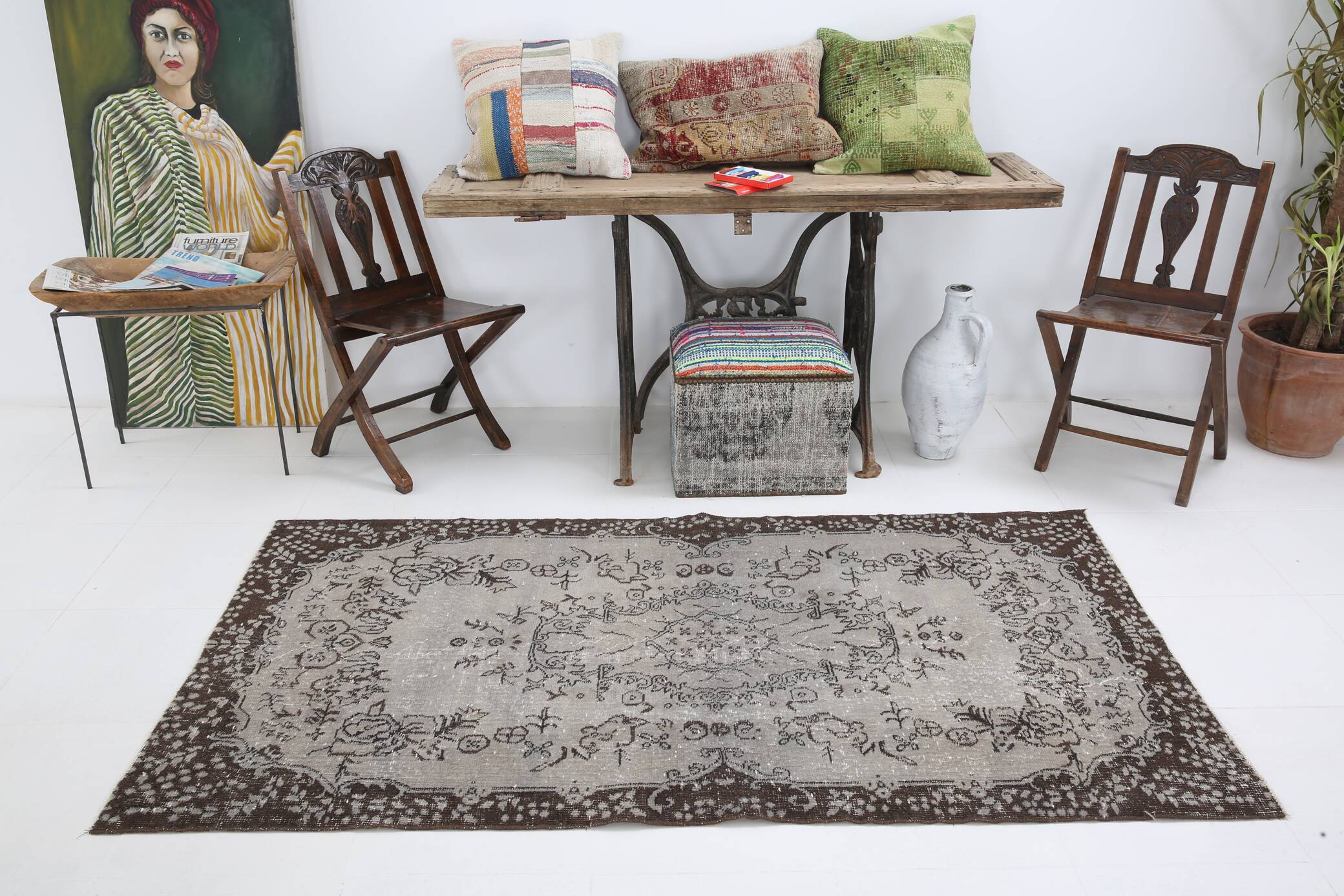 4x7 Rug For Office Oriental Classic Vintage Area Rug, 112x208Cm SK 2672