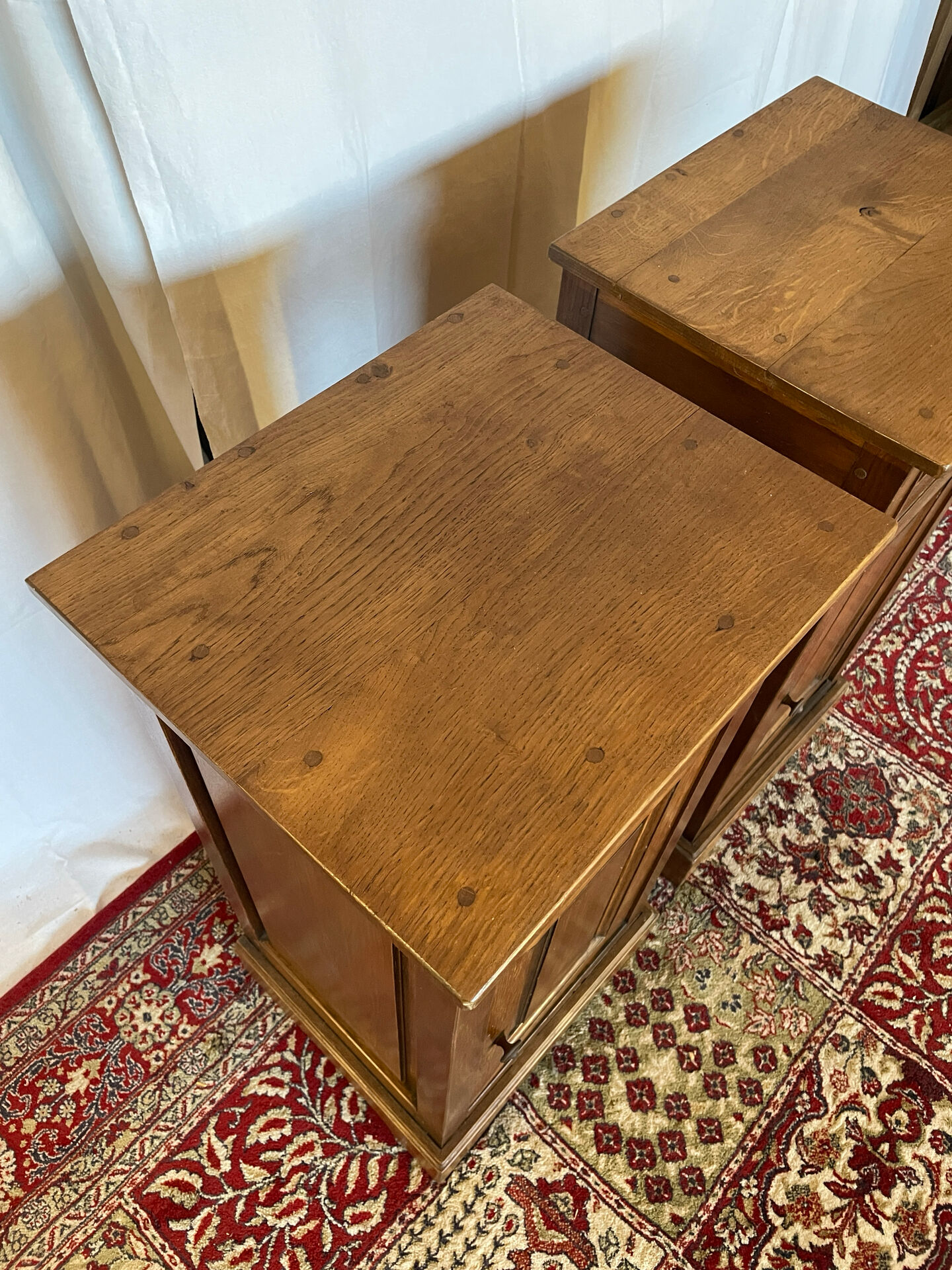 Pair of antique solid oak bedside tables