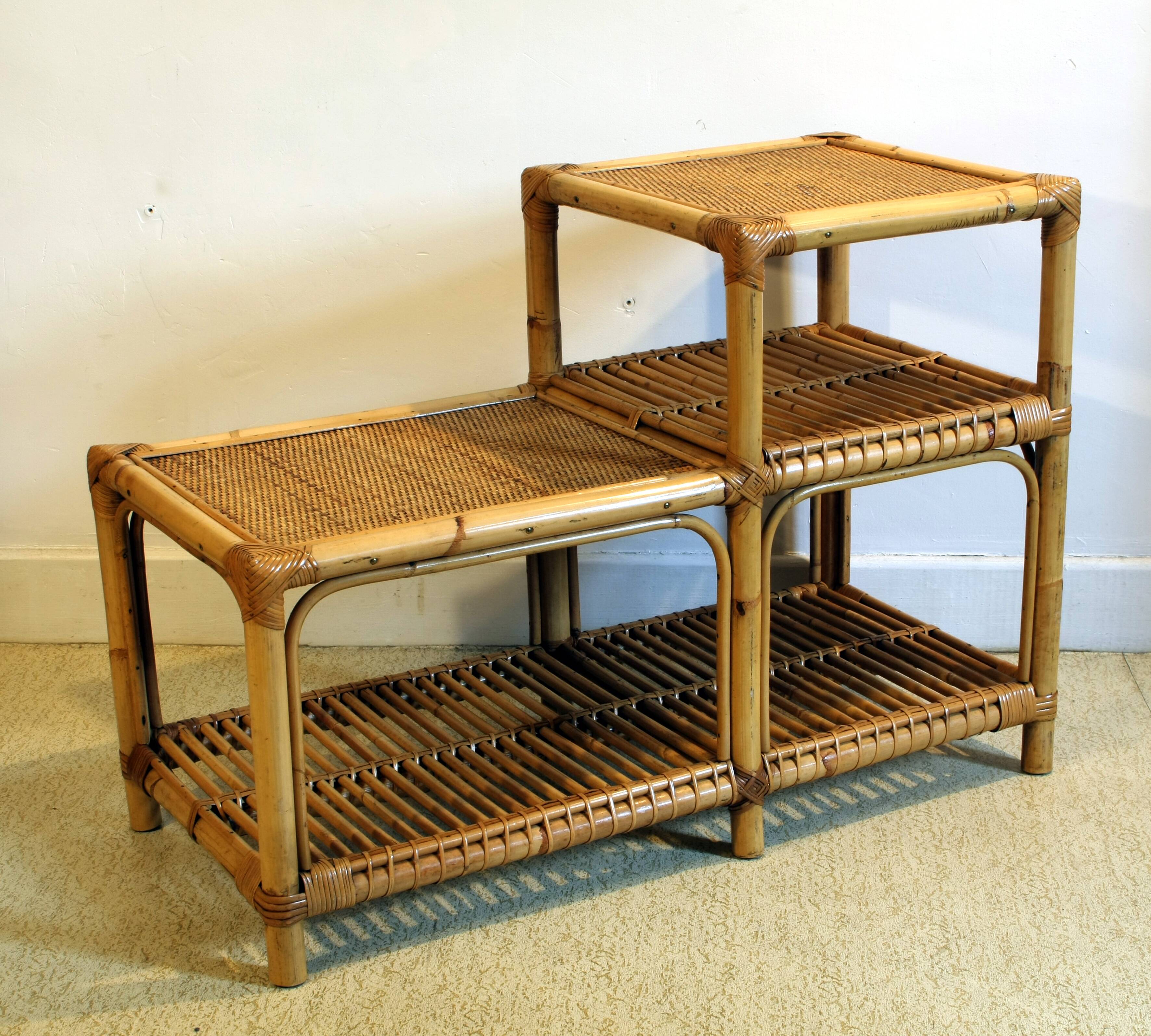 Two-tier rattan low cabinet