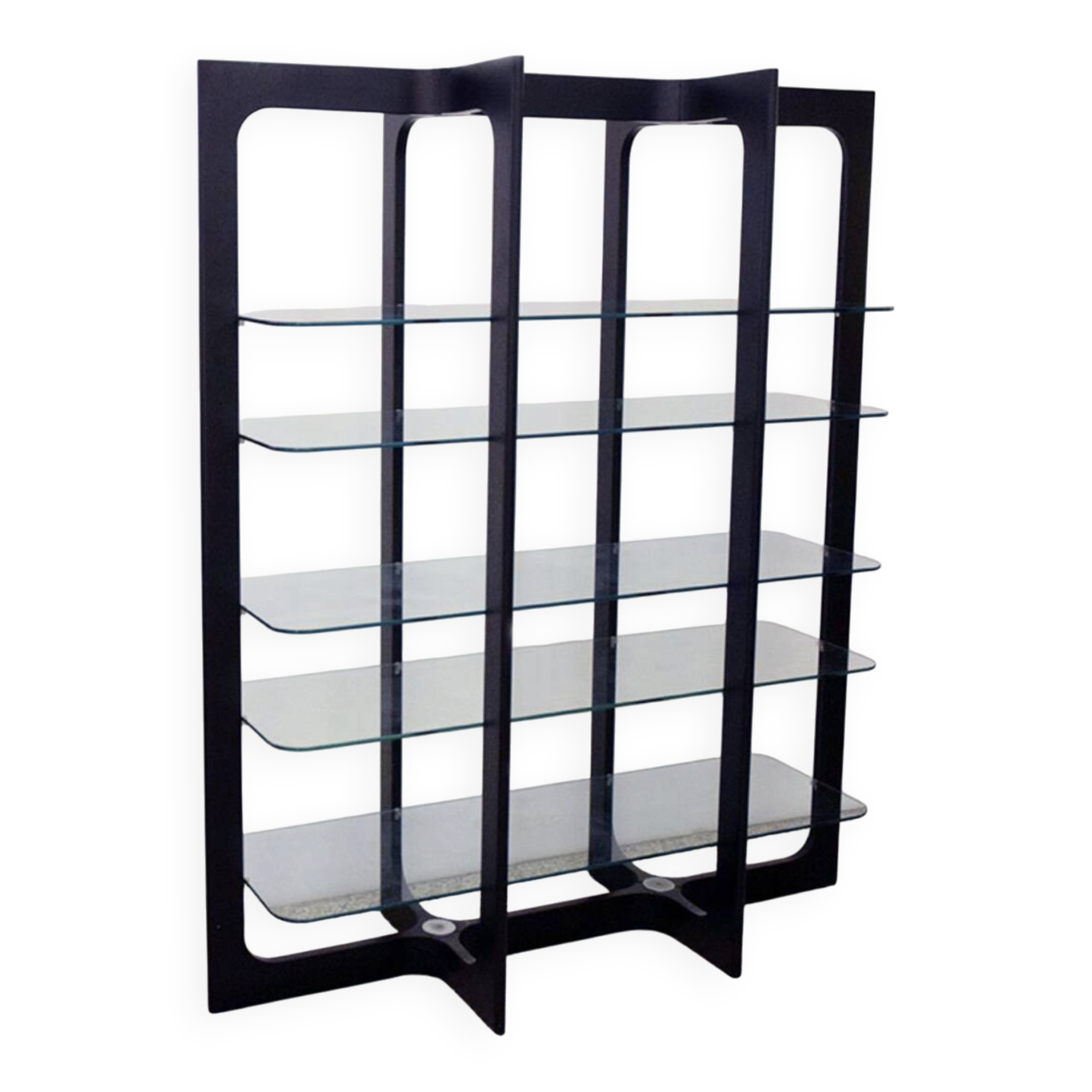 Wood and glass bookcase/display cabinet attributed to Bernini, 1970s.