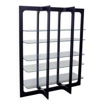 Wood And Glass Bookcase/display Cabinet Attributed To Bernini, 1970s