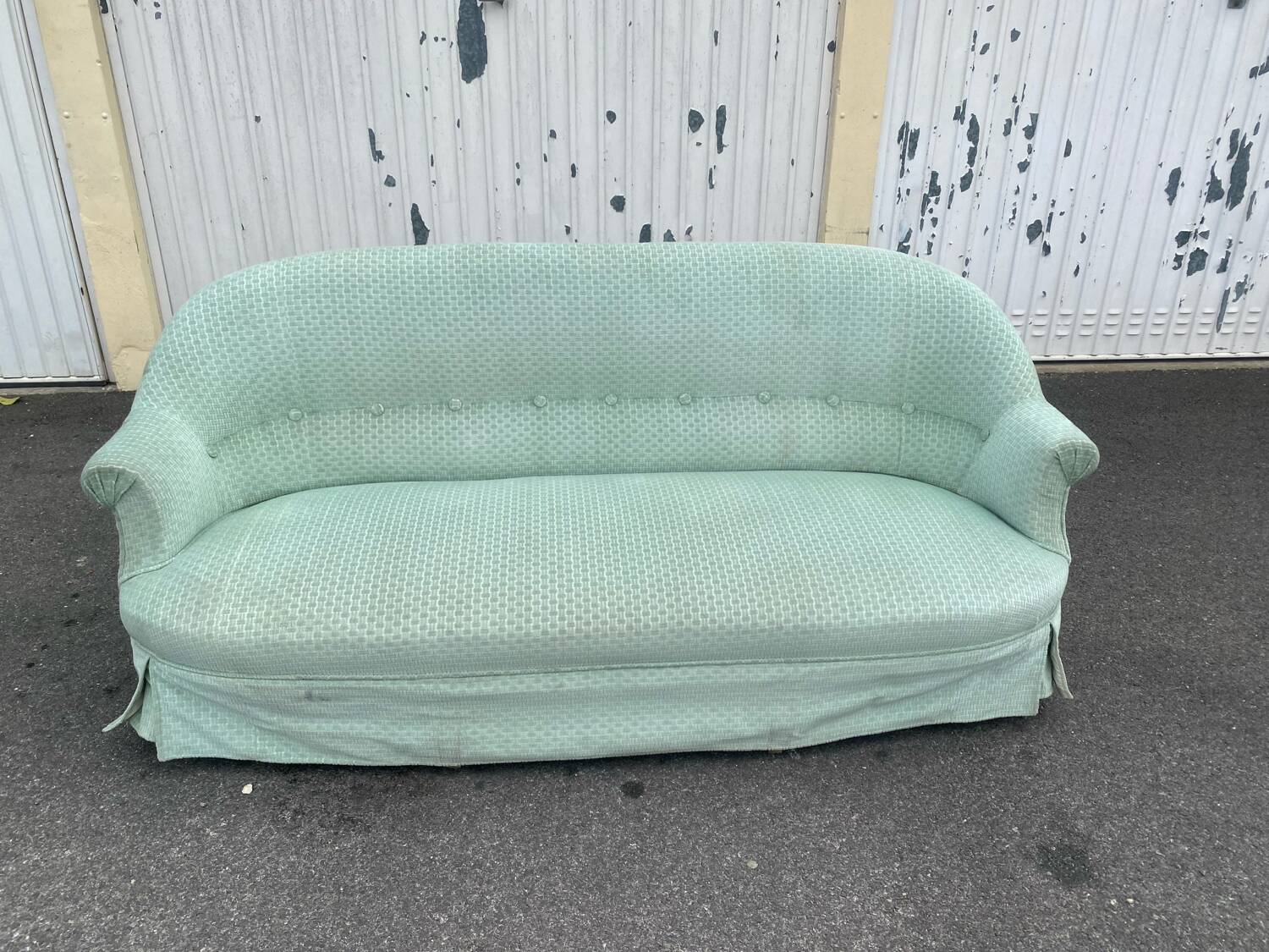 Vintage Celadon Velvet Sofa