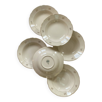 6 cream-colored and gilded earthenware soup plates Villeroy Boch ACC-7226