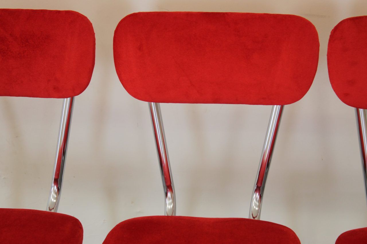 4 chaises 1960 formica velours rouge