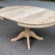 Table à manger scandinave ronde extensible rénovée en bois brut pied centra