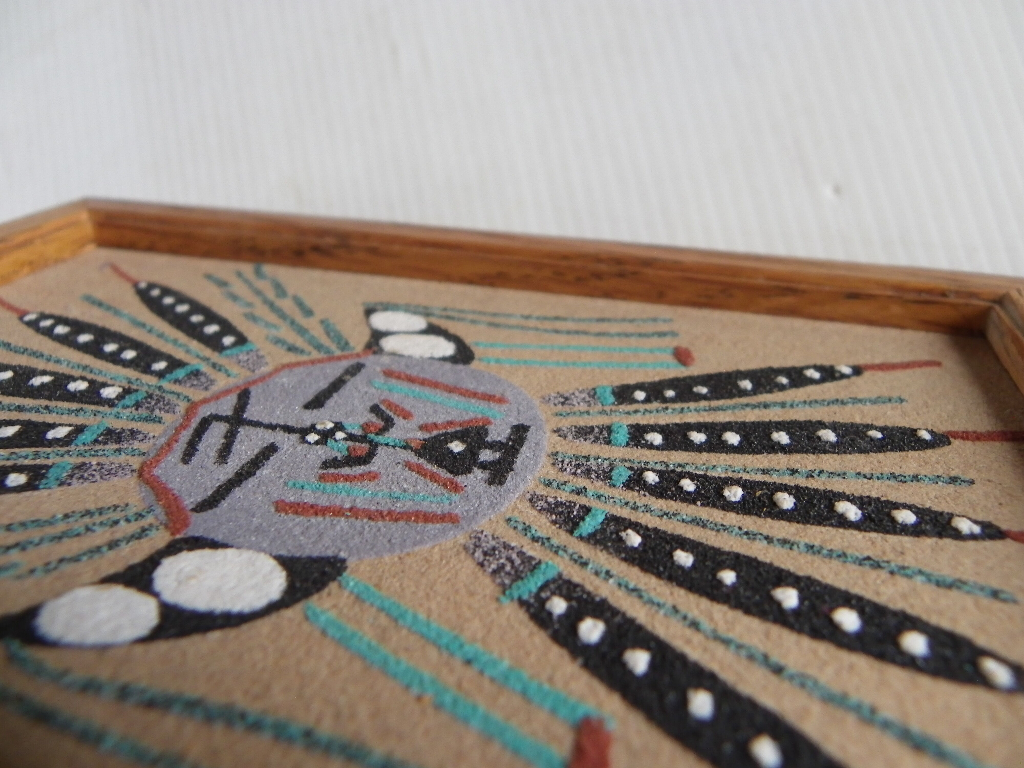 Peinture au sable Navajo vintage dans cadre bois