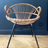Paire de fauteuils corbeille en rotin - vers 1960.