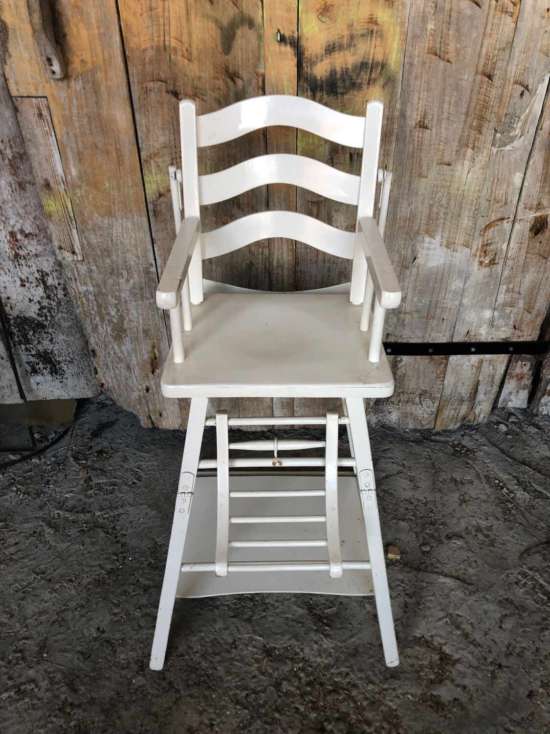 High chair bebe baumann vintage white wood