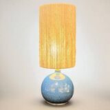 Vintage stoneware lamp by Colette Houtmann, 1980, raffia rope lampshade
