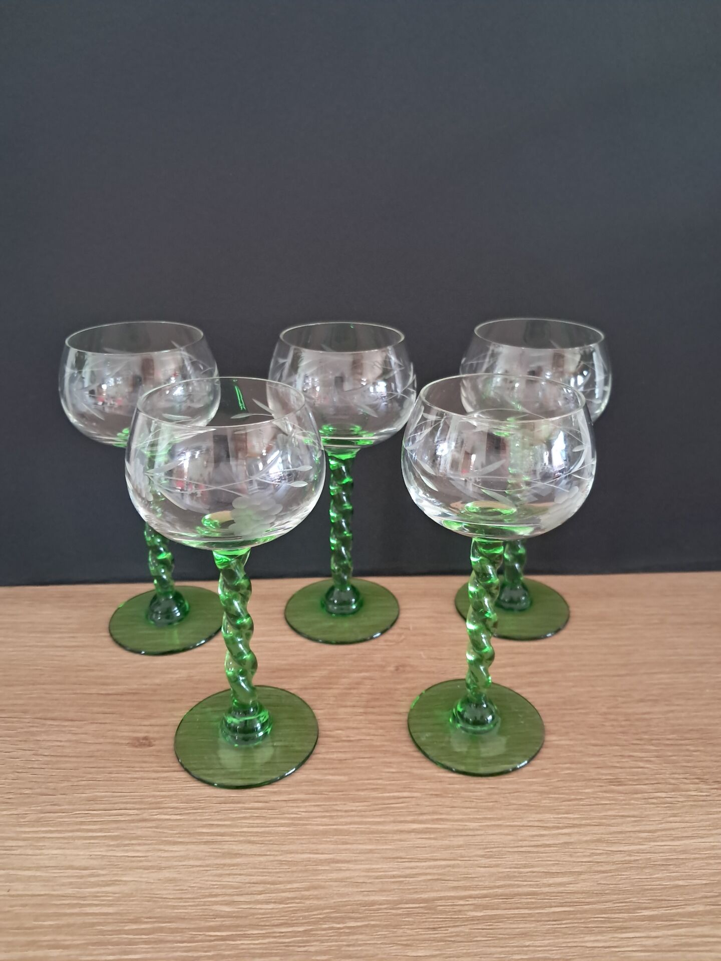 5 white wine glasses from Alsace from the 1970s
