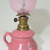 kerosene lamp faience /signed EF/vintage