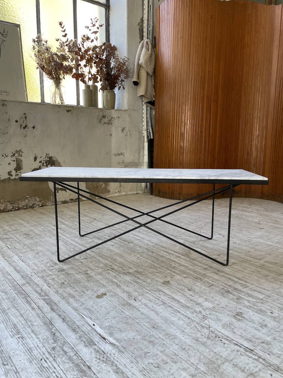 50s coffee table in metal and marble