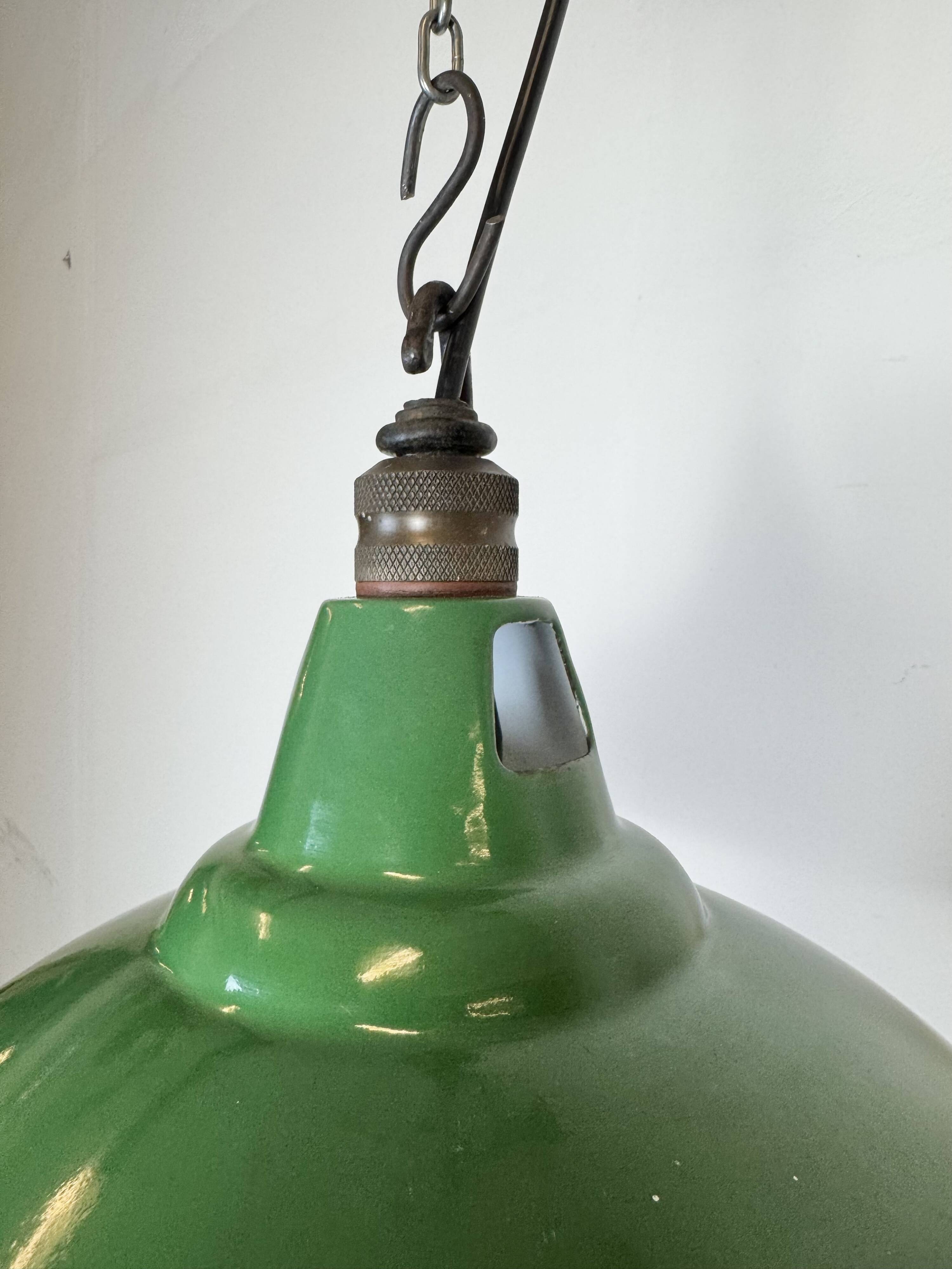 Industrial British Green Enamel Factory Pendant Lamp from Maxlume, 1960s