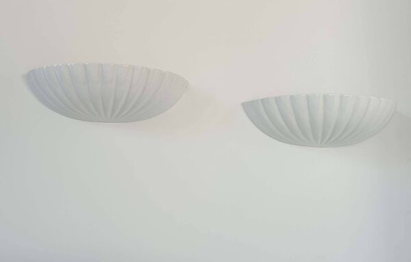 Paire d'applique vintage coquillages, porcelaine blanche, France 1970