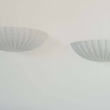 Pair of vintage shell wall lights, white porcelain, France 1970